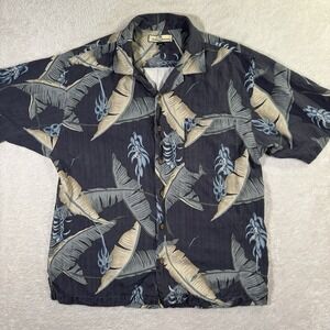 Tommy Bahama Men's Large Floral Print 100% Silk Camp Hawaiian Shirt Luau Aloha
